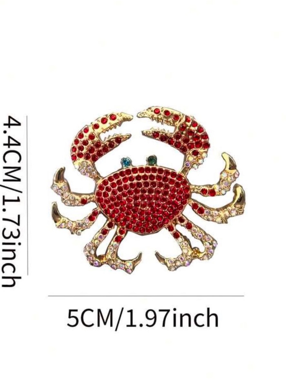 Gold-Tone Crab Brooch with Red and Aqua Crystals - Picture 7 of 7